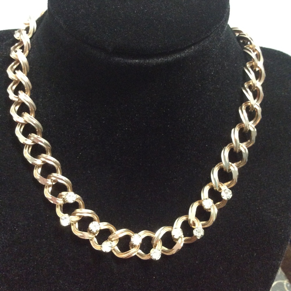 Vintage gold tone and clear stones necklace